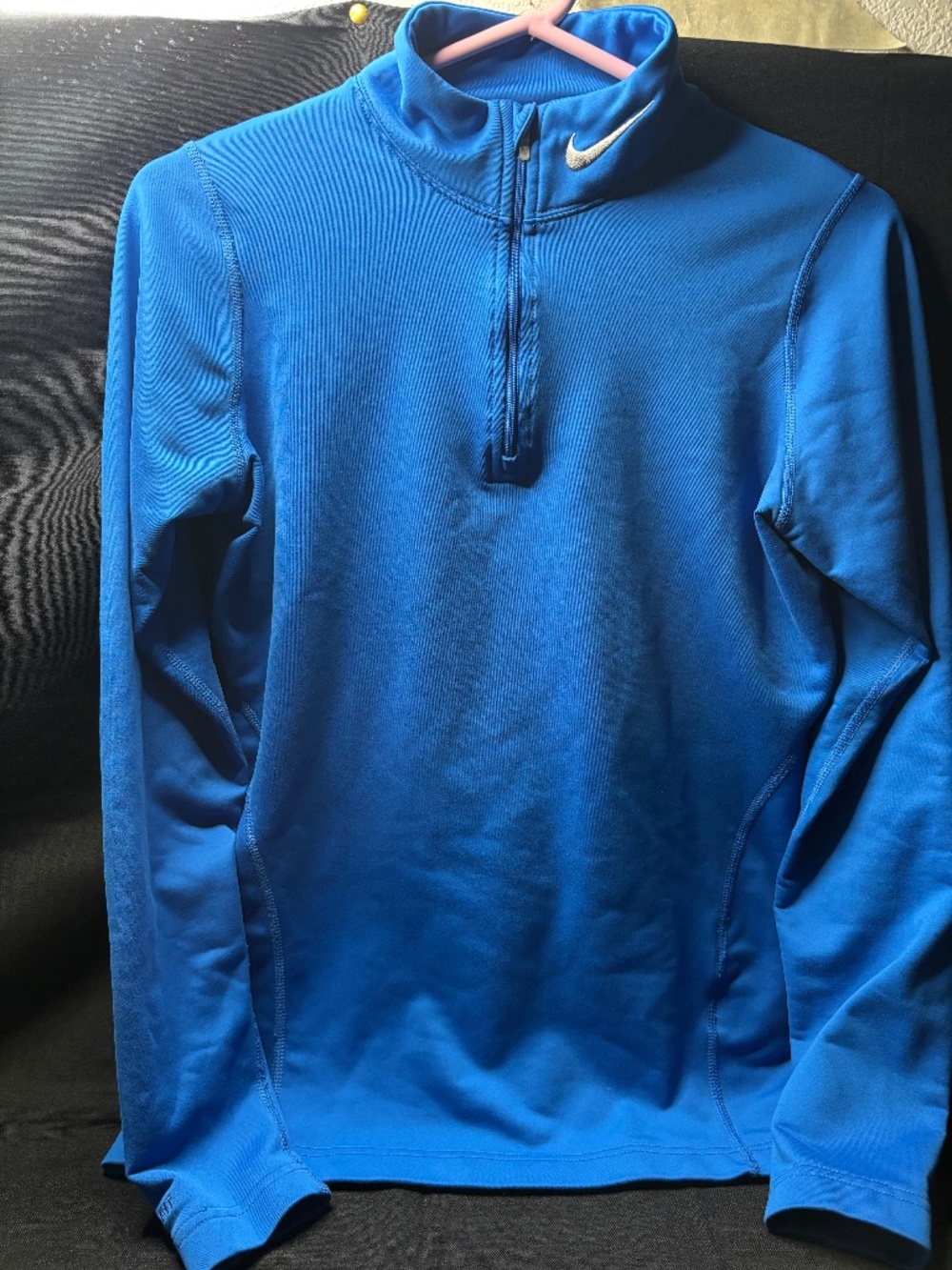 Nike Women's M Blue Fit Dry 1/4 Zip Fleece Pullover White Swoosh Long Sleeve